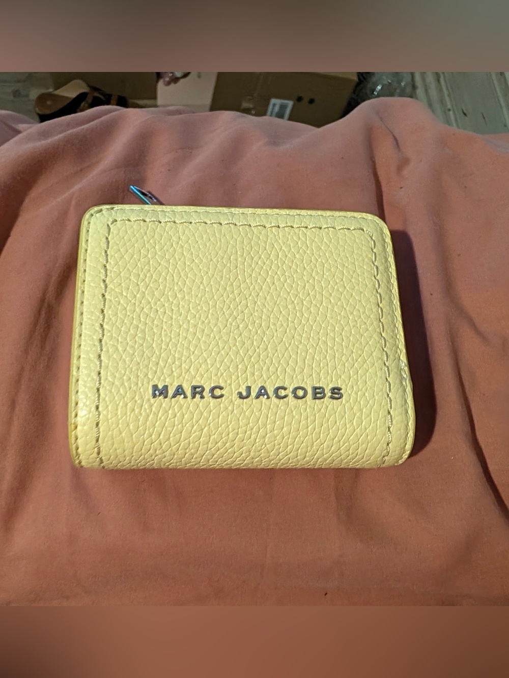 Marc Jacobs Lemon Yellow Pebbled Leather Zip Card Holder